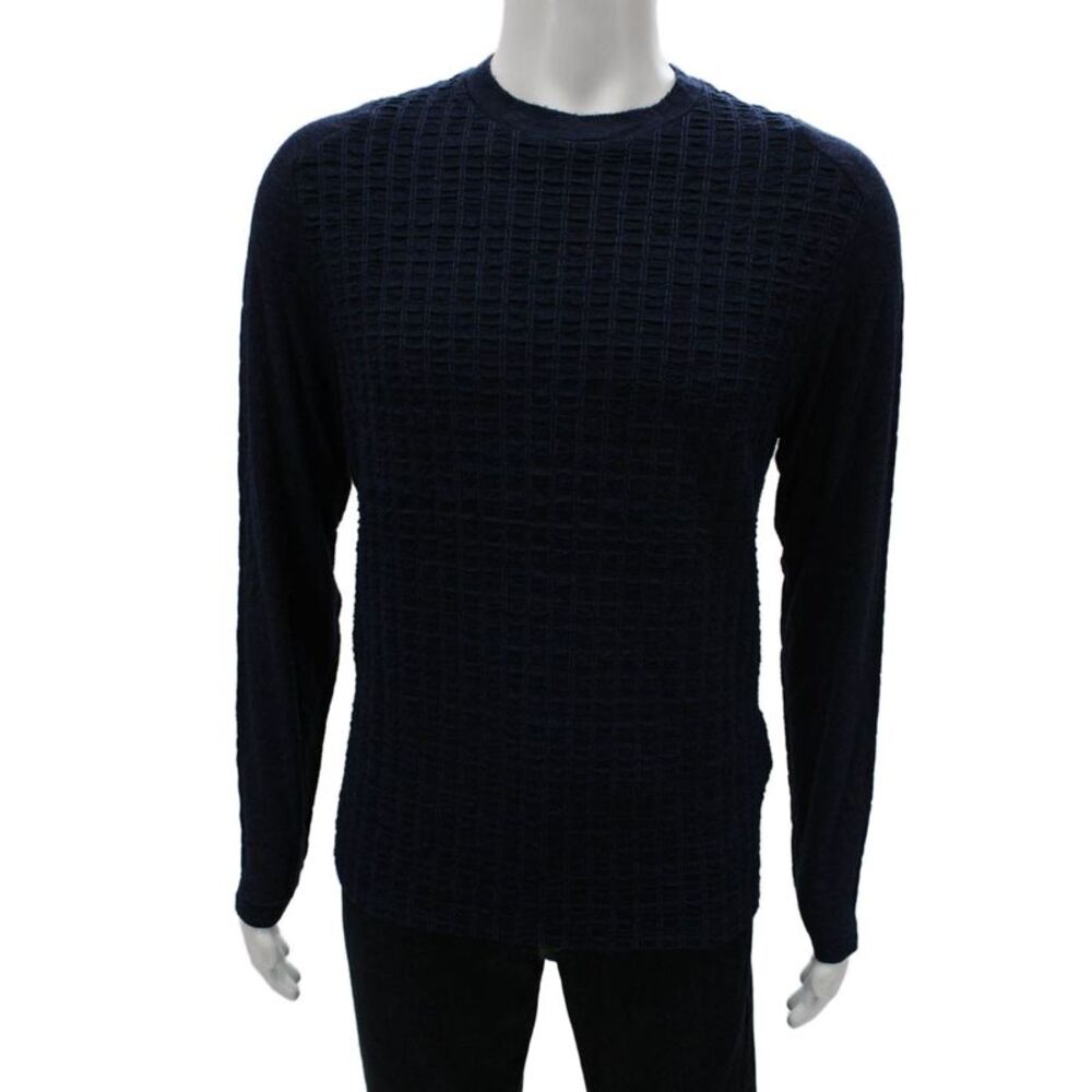 Armani Collezioni Mens Blue Viscose Geometric Crewneck Pullover Size M